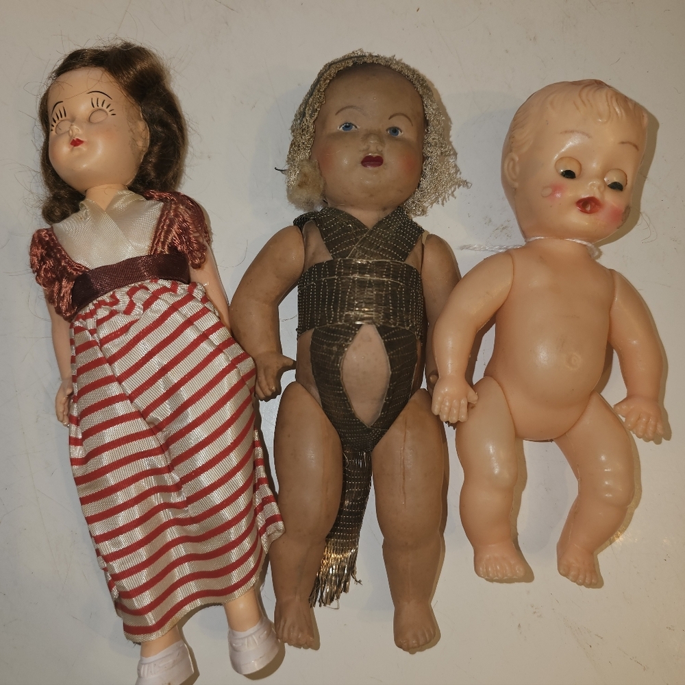 Vintage Doll Set with Red and Brown Outfits